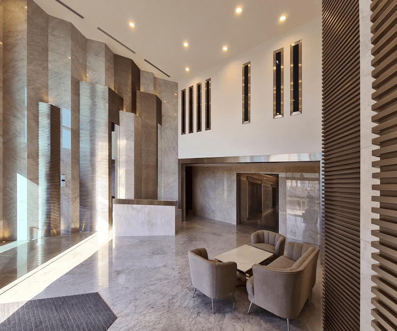 Private balcony with breathtaking sea horizon views at Ajwan Towers, Saadiyat Island, Abu Dhabi.