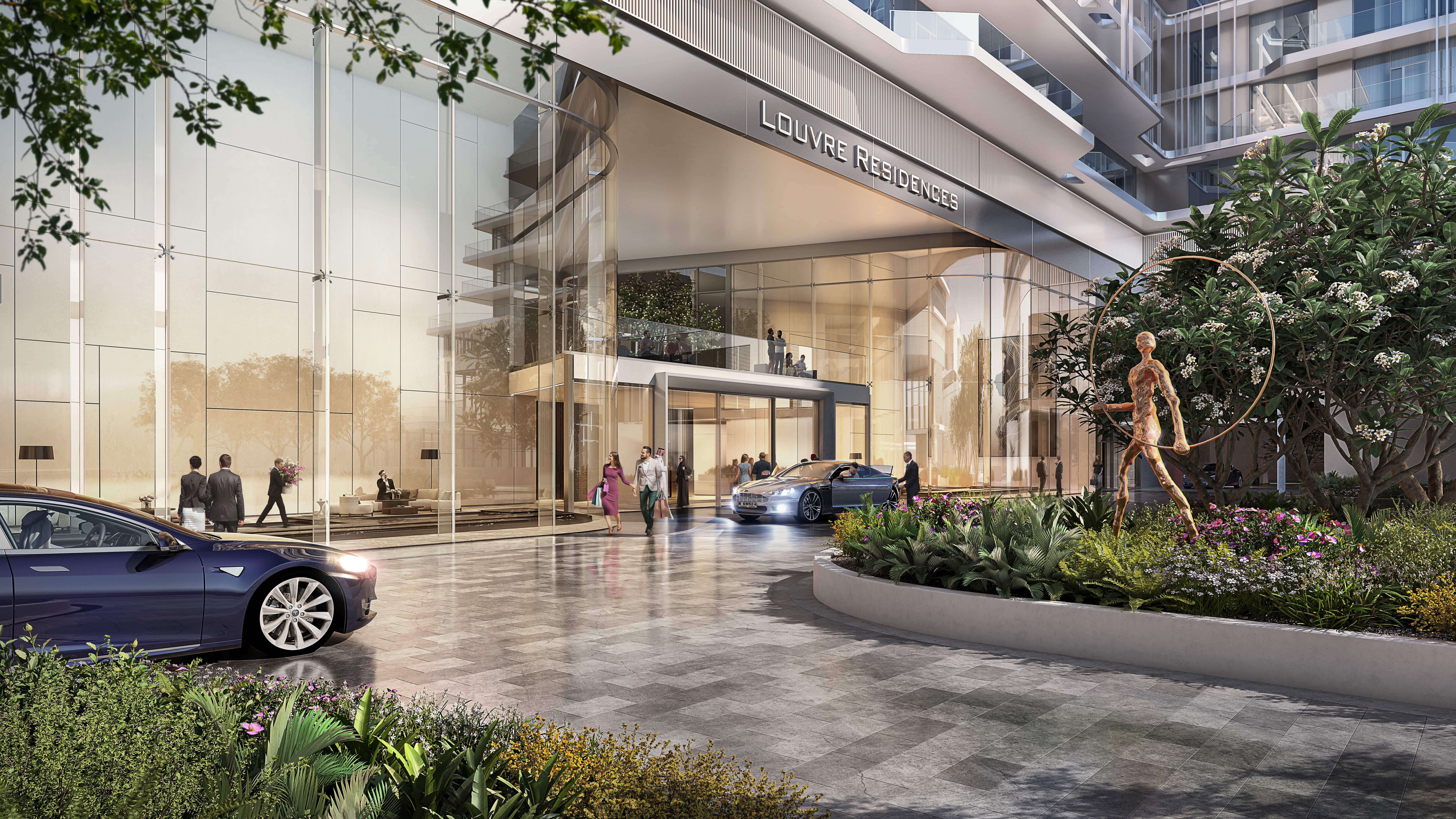 Sunlit daytime wide shot of Grove Gallery Views by Aldar capturing upscale residential estate landscaping and contemporary architecture.